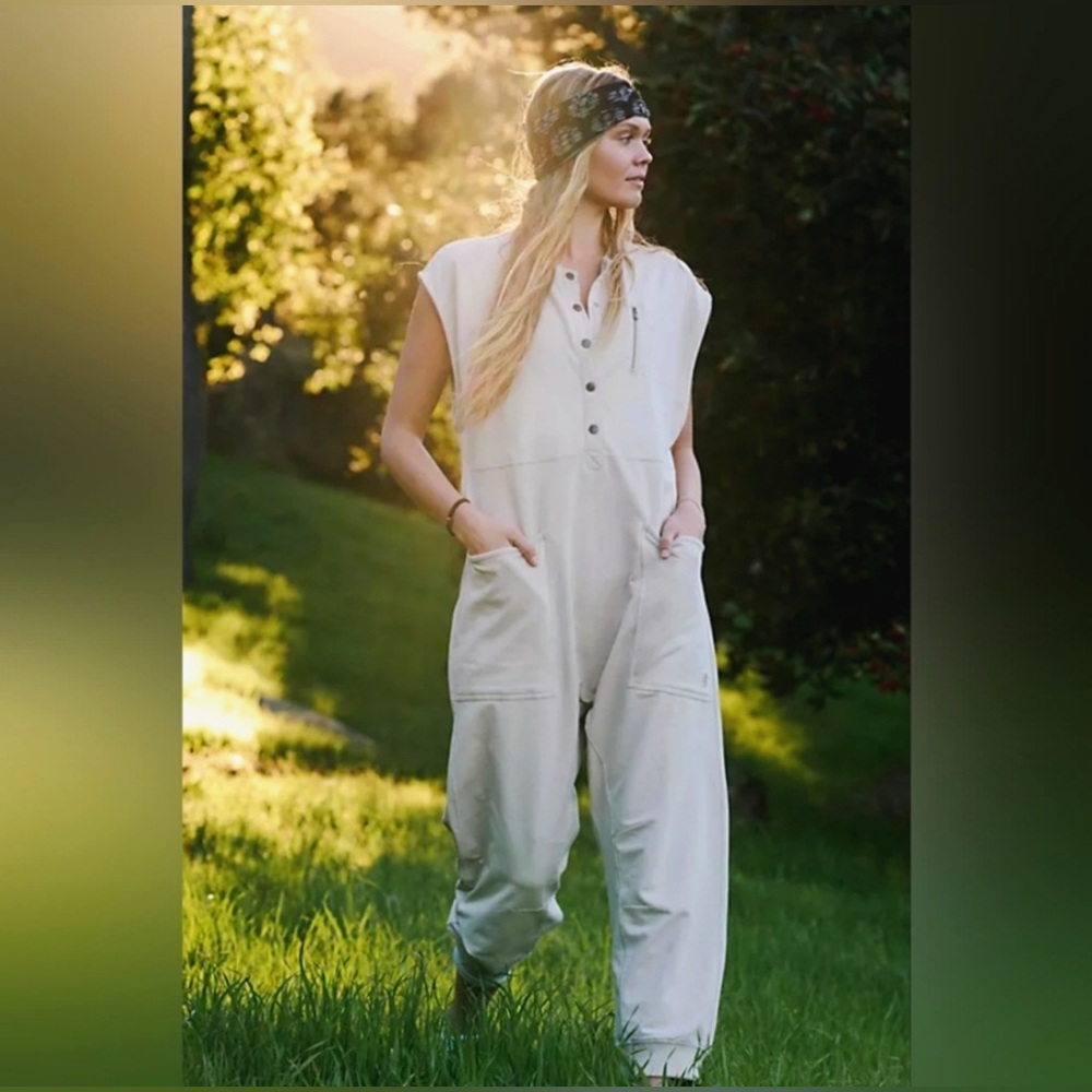 NWOT Free People Movement All Day Everyday Henley Romper/Jumpsuit in Cream